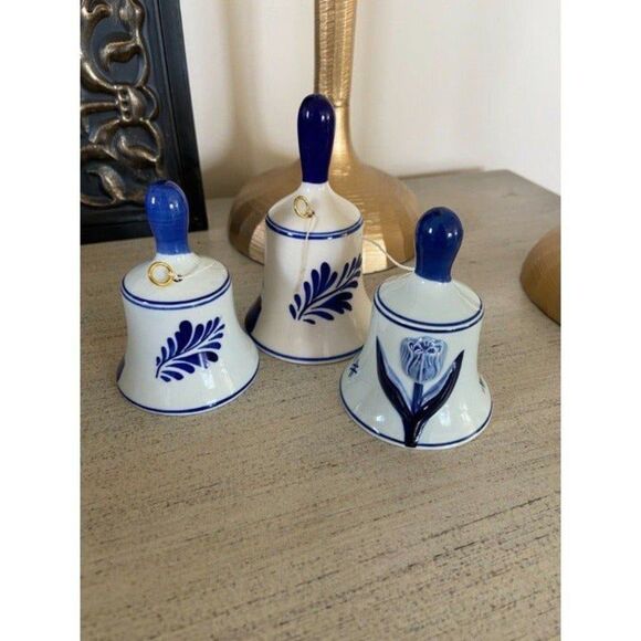 Delft Blue Bell, Hand Painted, Windmill Flowers, Delft Collectibles, Vintage - Picture 1 of 6
